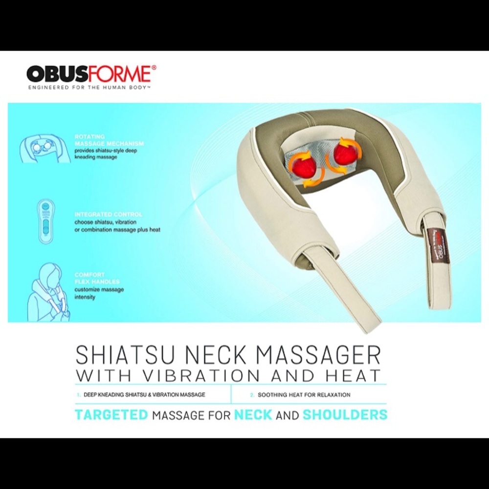 Obusforme Deep Kneading Shiatsu Neck Massager with Heat and Vibration